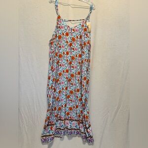 NWT Boho Floral Border Print Cotton Midi Dress Sz M